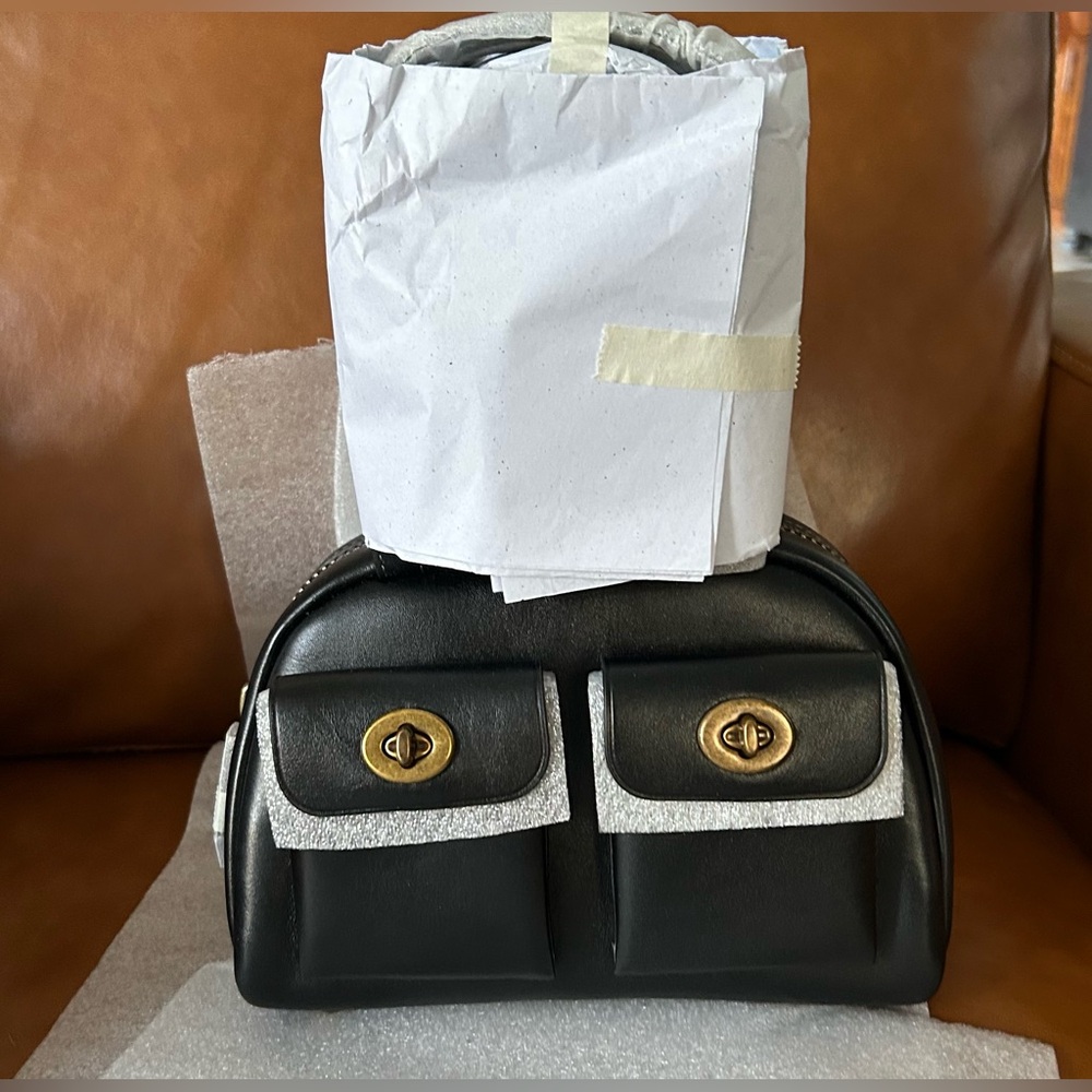 Coach Originals small waxed smooth leather twin turnlock bag 20